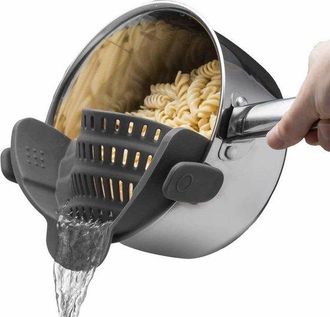 OEM Colador De Silicona Con Pinza Para Todo Tipo De Ollas Y Sartenes, Colador De Pasta Con Pinza Para Carne, Colador De Cocina De Silicona, Gris