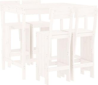 vidaXL Set De Mesa Y Taburetes Altos Jard&iacute;n 5 Pzas Madera Pino Blanco Vidaxl
