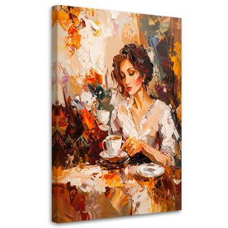 Feeby Cuadro Sobre Lienzo, Mujer Bebiendo Caf&eacute; Imitaci&oacute;n Pintura, 80x120
