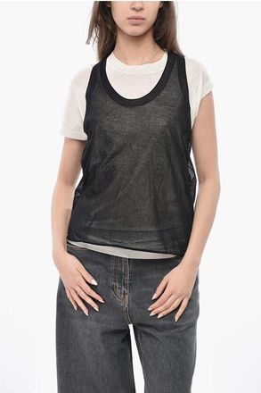 Pinko Cotton-Crepe Blend Double-Fabric Top MARK size Xs