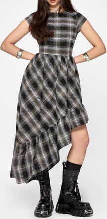 Disturbia Noemi Check Asymmetric Ruffle Maxi Dress in Grey at Nordstrom, Size 16