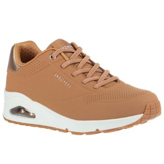 Skechers Womens Uno-Shimmer Away Sneaker, Tan, 8