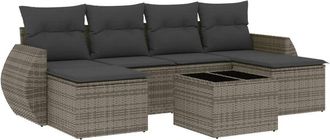 vidaXL Vidaxl - Set De Sof&aacute;s De Jard&iacute;n 7 Piezas Con Cojines Rat&aacute;n Pe Gris