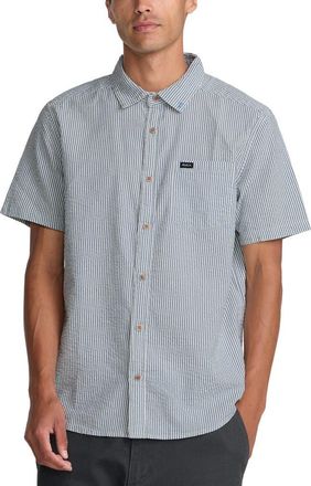 Rvca Thatll Do Seersucker Short Sleeve Button-Up Shirt in Vintage Navy at Nordstrom, Size Xx-Large