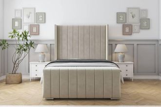 Sloomy Melbourne Plush Bed Frame With 50 Upholstered Wingback Headboard in Cream | Size: King