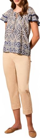 Tribal Flutter Sleeve Blouse In Blue Multi