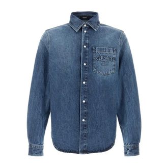 Versace Denim Overhemd - Heren - Spijkeroverhemden - Blauw - XL - Denim - Overhemden