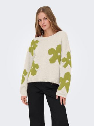Only Strickpullover ONLY ONLBOOTLE LIFE LS FLOWER O-NECK KNT, Damen, Gr. XL, babys breath detail:camping gear, Strick, Obermaterial: 100% Polyester, gemust