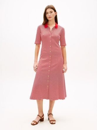 Tommy Hilfiger Womens Gold-Button Polo Midi Dress - Red - XL