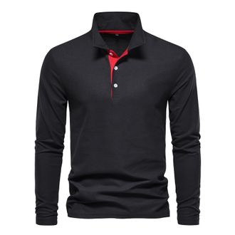Generic Mens Long Sleeve Button Down Polo Shirt Regular Fit Mens Casual and Fashionable Solid Color Lapel Embroidered Long Sleeved T Shirt for Work Business H