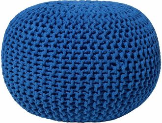 Beliani Pouf Poggiapiedi Tondo in Tessuto Blu da Salotto 50 x 35 cm Conrad