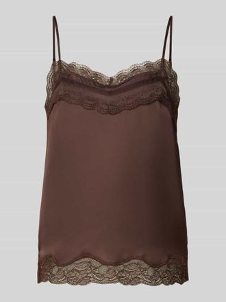 Jake*s Regular Fit Blusentop mit Spitzenbesatz in Dunkelbraun, Gr&ouml;&szlig;e 32