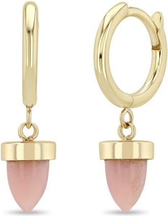 Zo&euml; Chicco 14K Gold Pink Opal Bullet Huggie Hoop Earrings in 14K Yellow Gold /Pink Opal at Nordstrom