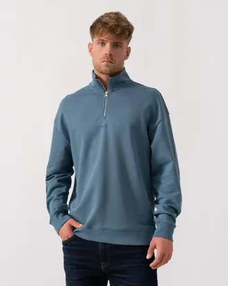 HUGO BOSS Mens Durty244 1/4 Zip Sweatshirt in Blue Cotton - Size X-Large