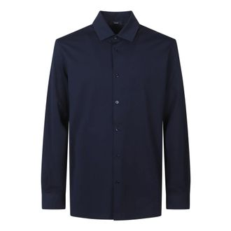 Herno Shirt van Superfine Katoen Stretch - Heren - Casual Overhemden - Blauw - M - Katoen - Overhemden