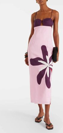 Cala de la Cruz Firenze Floral Linen Midi Dress In Pink