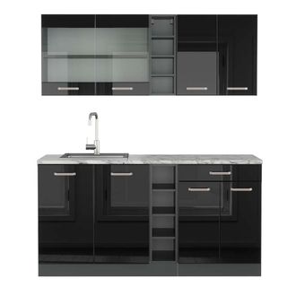 Vicco Cocina Vers&aacute;til R-line, Negro/antracita De Alto Brillo, 160 Cm, Et M&aacute;rmol