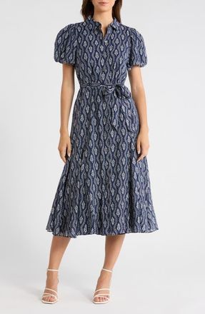 CeCe by Cynthia Steffe Floral Short Sleeve Midi Shirtdress in Classic Navy at Nordstrom, Size X-Small