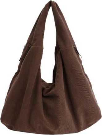 Generic Womens Large Capacity Corduroy Handbag, Solid Color Casual Shoulder Bag, Soft Fabric Daily Carryall Purse (Brown)