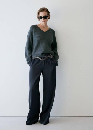 Mango Pantaloni dritti satinati navy - Donna - XS - MANGO