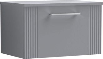 Nuie Nuie - Deco Wall Hung 1-Drawer Vanity Unit with Worktop 600mm Wide - Satin Grey