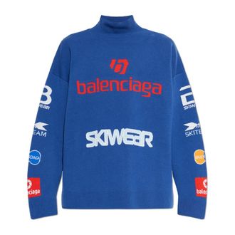 Balenciaga Truien & Vesten, Heren, Blauw, XL, Wol, Wollen trui uit de Skiwear collectie