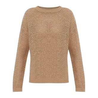 Fabiana Filippi Round-neck Knitwear, female, Beige, Size: XS Sweater with shimmering sequins