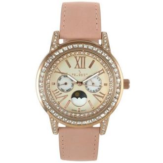 Peugeot Sun Moon Multi Function Suede Watch - 40MM in Pink at Nordstrom