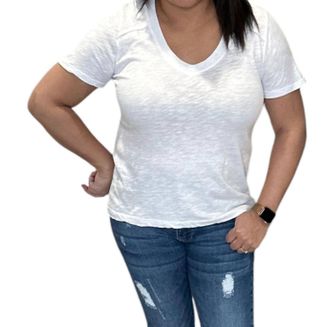 bobi Shoulder Seam V Neck Tee Shirt In White