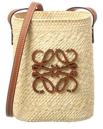 Loewe Square Pocket Iraca Palm & Leather Bucket Bag