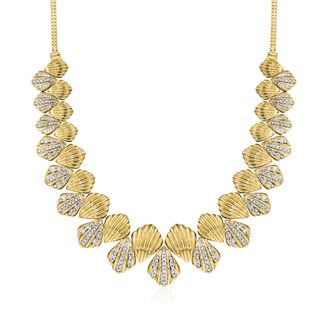 Ross-Simons Diamond Scalloped Necklace in 18kt Gold Over Sterling
