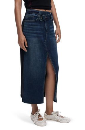 Desigual Mixed Media Denim Midi Skirt in Medium Blue at Nordstrom, Size Large