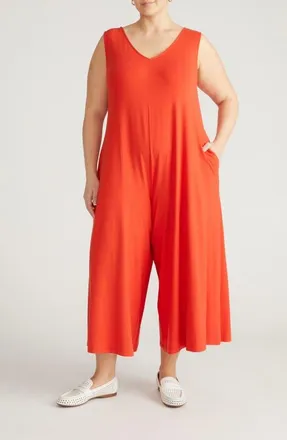 Universal Standard Sunny Divine Sleeveless Wide Leg Jumpsuit in Shoreline Sunset Red at Nordstrom, Size Xx-Large