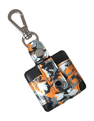 Dolce & Gabbana Womens Multicolor Camouflage Print Leather Logo Metal Airpods Case Accessory