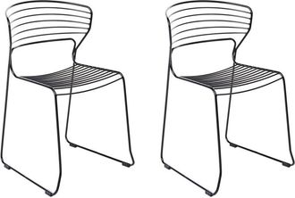 Beliani Set of 2 Garden Chairs Black Steel Frame Stackable Outdoor Patio Modern PISTOIA