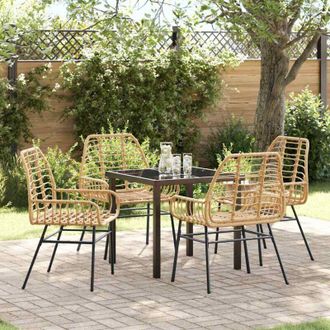vidaXL Conjunto De Comedor De Jard&iacute;n 5 Pcs Marr&oacute;n Rat&aacute;n Sint&eacute;tico Vidaxl
