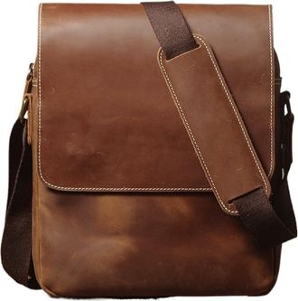 Generic Mens Vintage Leather Messenger Bag Grain Crossbody Casual Office Daily Commute Shoulder(Dark Brown)