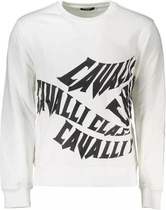 Cavalli Elegant wit geborsteld logotrui - Heren - Sweatshirts - Wit - XL - Katoen - Hoodies & sweatvesten