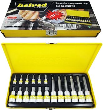 Trade Shop Trade Shop - Kit Di Bussole Esagonali 18 Pezzi Cromo Vanadio Helved Hld10120 In Acciaio Cromo