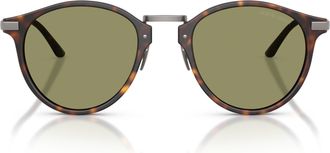 Giorgio Armani Round Tortoiseshell Acetate Sunglasses with Green-Tinted Lenses