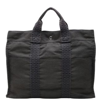 Herm&egrave;s Gray Canvas Handbag Tote Bag (Pre-Owned)