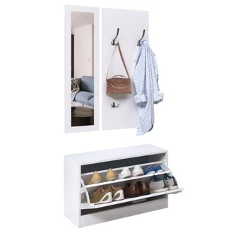 HOMCOM Homcom - 3 En 1 Juego De Muebles De Entrada Con Zapatero Espejo Y Perchero Pasillo Blanco