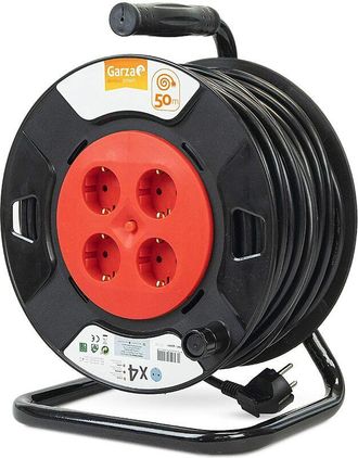 Garza Garza - Enrollacables De 50 Metros Con Asa, 4 Tomas Schuko, Protecci&oacute;n Infantil Y Sobrecarga, Tambor Para Cable, Uso Interior