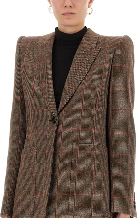Chlo&eacute; Plaid Wool Tailored Jacket - Brown