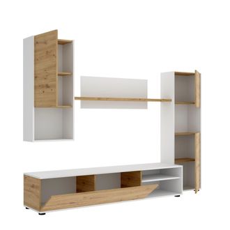 Dmora Parete Attrezzata Artex, Set Da Soggiorno Porta Tv, Mobile Salotto Multiuso, 220x41h180 Cm, Rovere Nodi E Bianco - Dmora