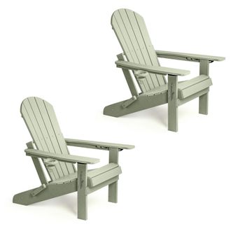 VonHaus Set of 2 Westport Reclining HDPE Folding Adirondack Garden Chairs in Light Green | Size: 2 Pack