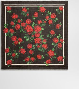 Dolce & Gabbana Rose-print Cotton Stole - Woman Scarves And Silks Print Pz