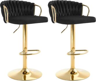 Woltu Woltu - Juego de 2 taburetes de bar con respaldo y altura regulable, negro