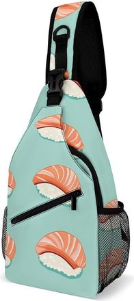 Generic Salmon Su1shi Mens Crossbody Chest Sling Bag for Travel Hiking Lightweight Shoulder Bags with Small Side