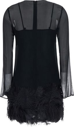 Semicouture Feather-Trimmed Tech Fabric Mini Dress - Black